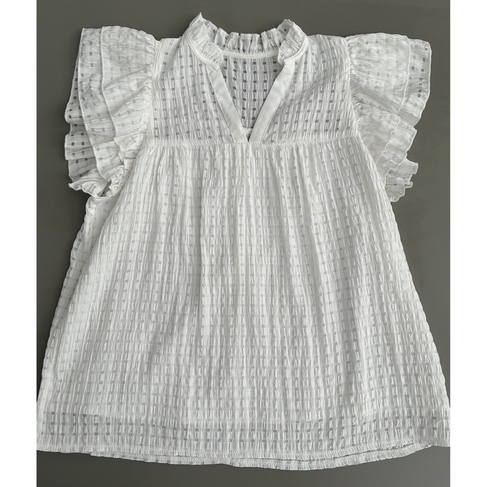 Loness White Ruffle Flutter Sleeve Babydoll Blouse Large Cottagecore
